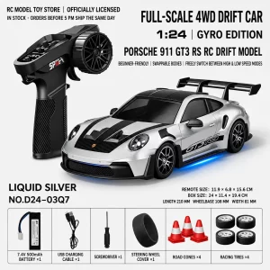 Toyota GR Supra&Dodge Challenger&Porsche 911 GT3 RS&Subaru WRX STI&Toyota AE86 Trueno 1:24 Scale 4WD RC Drift Car – Full Proportional Mini Drift Racing Car with Adjustable Speed