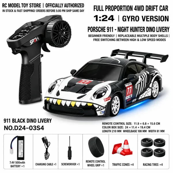 Toyota GR Supra&Dodge Challenger&Porsche 911 GT3 RS&Subaru WRX STI&Toyota AE86 Trueno 1:24 Scale 4WD RC Drift Car – Full Proportional Mini Drift Racing Car with Adjustable Speed