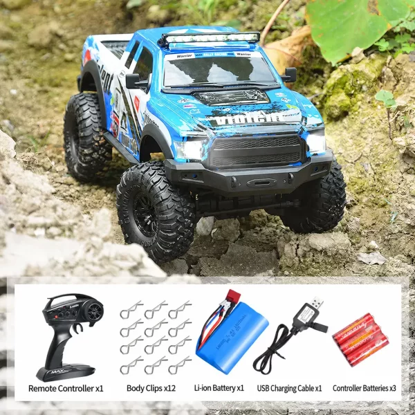 1:10 Scale 4WD RC Off-Road Rock Crawler with Lights – Full-Function Remote Control Toy Truck