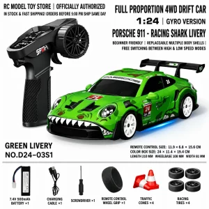 Toyota GR Supra&Dodge Challenger&Porsche 911 GT3 RS&Subaru WRX STI&Toyota AE86 Trueno 1:24 Scale 4WD RC Drift Car – Full Proportional Mini Drift Racing Car with Adjustable Speed