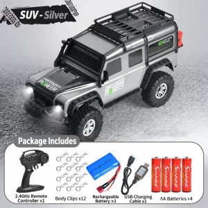 1:10 Scale 4WD RC Off-Road Rock Crawler with Lights – Full-Function Remote Control Toy Truck