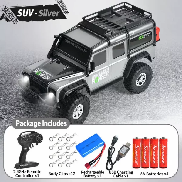 1:10 Scale 4WD RC Off-Road Rock Crawler with Lights – Full-Function Remote Control Toy Truck