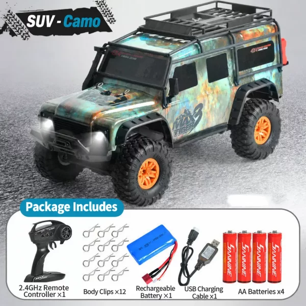 1:10 Scale 4WD RC Off-Road Rock Crawler with Lights – Full-Function Remote Control Toy Truck