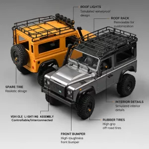 1:12 Land Rover Defender 90 4WD RC Rock Crawler – Full Proportional Off-Road Remote Control SUV with Water-Resistant Design