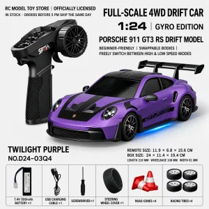 Toyota GR Supra&Dodge Challenger&Porsche 911 GT3 RS&Subaru WRX STI&Toyota AE86 Trueno 1:24 Scale 4WD RC Drift Car – Full Proportional Mini Drift Racing Car with Adjustable Speed