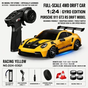 Toyota GR Supra&Dodge Challenger&Porsche 911 GT3 RS&Subaru WRX STI&Toyota AE86 Trueno 1:24 Scale 4WD RC Drift Car – Full Proportional Mini Drift Racing Car with Adjustable Speed