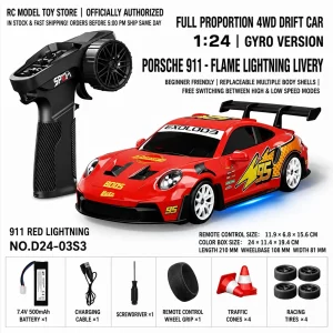 Toyota GR Supra&Dodge Challenger&Porsche 911 GT3 RS&Subaru WRX STI&Toyota AE86 Trueno 1:24 Scale 4WD RC Drift Car – Full Proportional Mini Drift Racing Car with Adjustable Speed