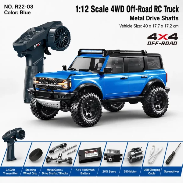 1:12 Ford Bronco Raptor 4-Door Full Proportional 4WD RC Crawler