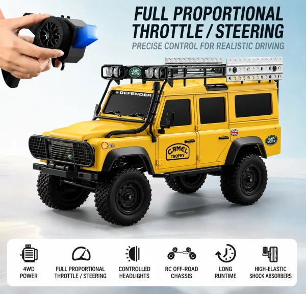 Land Rover Defender 4WD High-Power Full-Proportional RC Rock Crawler Off-Road Model Car