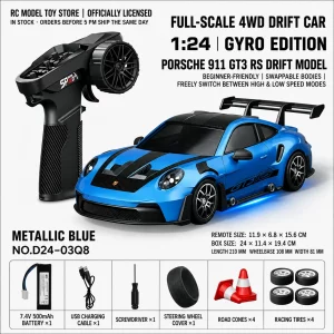 Toyota GR Supra&Dodge Challenger&Porsche 911 GT3 RS&Subaru WRX STI&Toyota AE86 Trueno 1:24 Scale 4WD RC Drift Car – Full Proportional Mini Drift Racing Car with Adjustable Speed