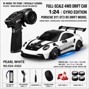 Toyota GR Supra&Dodge Challenger&Porsche 911 GT3 RS&Subaru WRX STI&Toyota AE86 Trueno 1:24 Scale 4WD RC Drift Car – Full Proportional Mini Drift Racing Car with Adjustable Speed