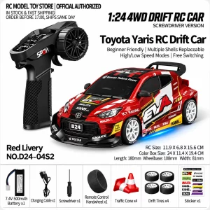 Toyota GR Supra&Dodge Challenger&Porsche 911 GT3 RS&Subaru WRX STI&Toyota AE86 Trueno 1:24 Scale 4WD RC Drift Car – Full Proportional Mini Drift Racing Car with Adjustable Speed
