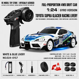 Toyota GR Supra&Dodge Challenger&Porsche 911 GT3 RS&Subaru WRX STI&Toyota AE86 Trueno 1:24 Scale 4WD RC Drift Car – Full Proportional Mini Drift Racing Car with Adjustable Speed