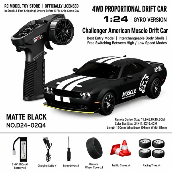 Toyota GR Supra&Dodge Challenger&Porsche 911 GT3 RS&Subaru WRX STI&Toyota AE86 Trueno 1:24 Scale 4WD RC Drift Car – Full Proportional Mini Drift Racing Car with Adjustable Speed