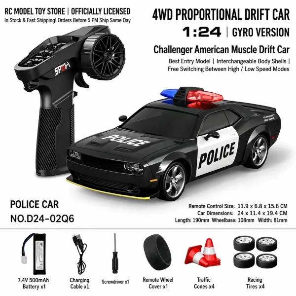 Toyota GR Supra&Dodge Challenger&Porsche 911 GT3 RS&Subaru WRX STI&Toyota AE86 Trueno 1:24 Scale 4WD RC Drift Car – Full Proportional Mini Drift Racing Car with Adjustable Speed