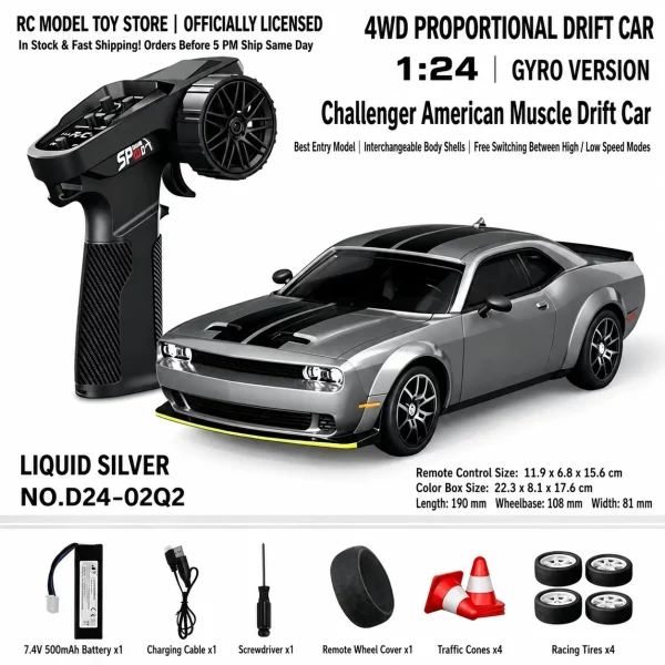 Toyota GR Supra&Dodge Challenger&Porsche 911 GT3 RS&Subaru WRX STI&Toyota AE86 Trueno 1:24 Scale 4WD RC Drift Car – Full Proportional Mini Drift Racing Car with Adjustable Speed
