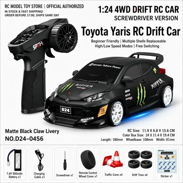Toyota GR Supra&Dodge Challenger&Porsche 911 GT3 RS&Subaru WRX STI&Toyota AE86 Trueno 1:24 Scale 4WD RC Drift Car – Full Proportional Mini Drift Racing Car with Adjustable Speed