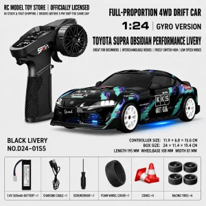 Toyota GR Supra&Dodge Challenger&Porsche 911 GT3 RS&Subaru WRX STI&Toyota AE86 Trueno 1:24 Scale 4WD RC Drift Car – Full Proportional Mini Drift Racing Car with Adjustable Speed